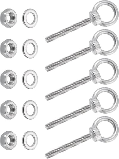 5 stuks M6 x 50 mm oogbouten met schroefdraad, moeren en ringen van roestvrij staal voor bevestiging, hijsen en marine toepassingen