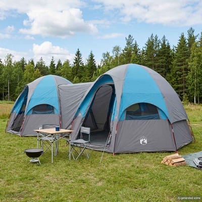 vidaXL - Gezinstent - met - regenhoes - waterdicht - 14-persoons - Blauw