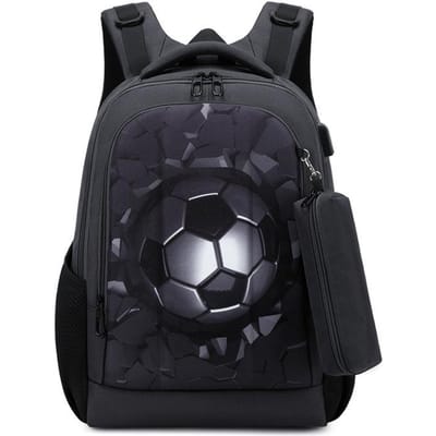 Jongens Zwarte Voetbal Rugzakken Harde Schaal Orthopedische Middelbare School Student Boekentassen USB Laadfunctie Multifunctionele Rugzak black