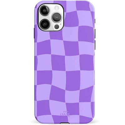 xoxo Wildhearts Violet Vibes - Double Layer - Hoesje geschikt voor iPhone 11 Pro Max case - Siliconen hoesje met golvenprint - Golvende blokjes - Geblokt - Hardcover - Beschermhoes - Optimale bescherming - Paars