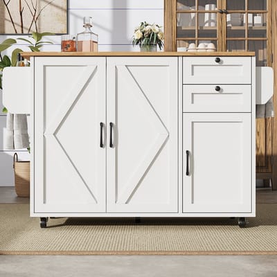 MODFU Keukeneiland - Opklapbaar Werkblad En Opbergruimte - Modern - Voor Keuken Of Eethoek - MDF - Wit - 120 x 43,2 x 92 cm