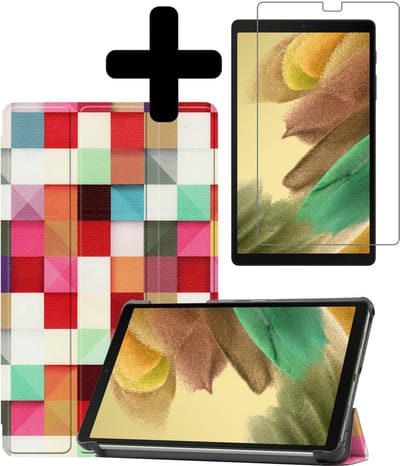 Hoes - Geschikt voor Samsung Galaxy Tab A7 Lite - Met Screenprotector - Trifold Bookcase - Hard Cover - Hardcover Book Case - Tablet Hoesje - Blokken