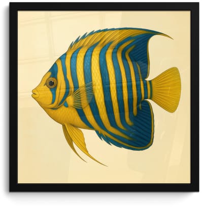 Poster in lijst - Fotolijst 40x40 cm - Posters - Felgeel - Vis - Strepen - Vinnen - Posterlijst zwart - Decoratie - Wanddecoratie woonkamer - Muurdecoratie slaapkamer