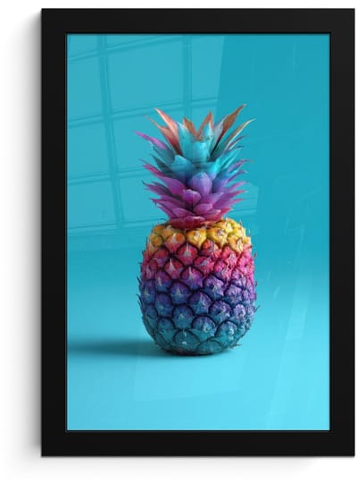 Poster in lijst - Fotolijst 20x30 cm - Posters - Ananas - Regenboog - Blauw - Popart - Posterlijst zwart - Decoratie - Wanddecoratie woonkamer - Muurdecoratie slaapkamer