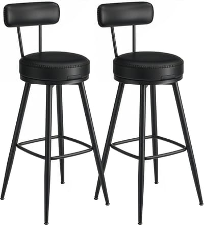 VASAGLE - Barkruk - Set van 2 - Hoge Draaibare Krukken met Rugleuning - Kunstleer - Voor Keuken en Bar