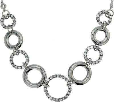 Behave® ketting zilverkleur met steentjes 41 cm - elegante cirkelontwerpen