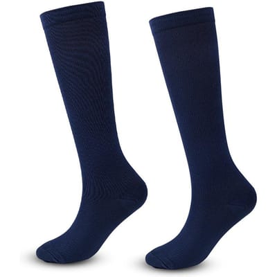 Compressiekousen voor dames en heren Kniekousen Ondersteuning voor hardlopen, atletiek, fietsen, borstvoeding, L-XL marineblauwe kleur