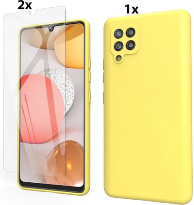 Hoesje Geschikt Voor Samsung Galaxy A42 5G Hoesje Soft Nano Silicone Backcover Gel Geel Met 2x Glazen Screenprotector