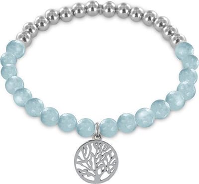Montebello Armband Willow Blue - 316L Staal - Jade - Levensboom - 18cm (Rek)