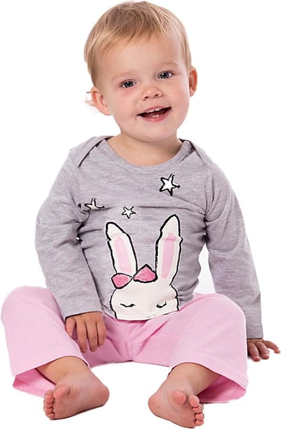 Amantes baby Pyjama 100% katoen - Konijn print - lange mouw & lange broek - zachte baby slaapkleding - grijs/roze - maat 74/80