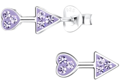 Joy|S - Zilveren hartje pijl oorbellen - 5 x 10 mm - paars / lila kristal - sterling zilver 925