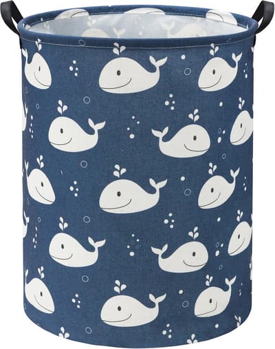 Grote Opvouwbare Wasmand en Speelgoedopberger in Walvis Design - Blauw