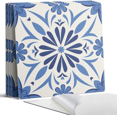 Coloray Wandpanelen Zelfklevend - Bloemenpatroon op de achtergrond Zelfklevende Wandpanelen - 50 cm x 50 cm - Blauw Wandpaneel PVC - 5 stuks - Mozaïeken Wandpanelen Zelfklevend - Keuken Wandpanelen - Wandpanelen Badkamer
