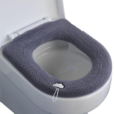 Épaissir la housse de siège de toilette, coussinets de coussin de salle de bains, coussin de siège de toilette, coussin chauffant doux gris foncé