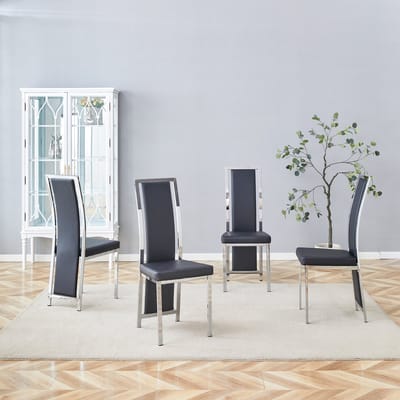 Minimalistische Etkamerstoelen - Set van 4 - G ouden accenten - PU-leer - goudkleurig metalen frame, 109 cm hoog - Zwart