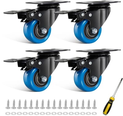 50mm blauwe meubelwielen - set van 4 zwenkwielen tot 300 kg met remmen voor meubels