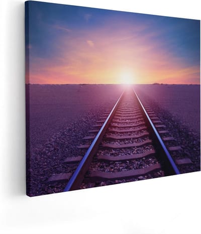 Artaza Canvas Schilderij Zonsondergang - 50x40 cm - Wanddecoratie Landschap - Muurdecoratie Natuur - Kamer Accessoires Spoorweg