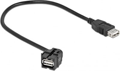 USB-A haaks (110° boven) Keystone module - USB-A (v) | USB2.0 | zwart | 0,30 meter