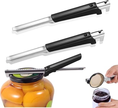 Verstelbare blikopener set van 2, ergonomische opener voor ouderen, multifunctionele opener voor glazen en flessen, roestvrijstalen ontwerp voor moeiteloos gebruik