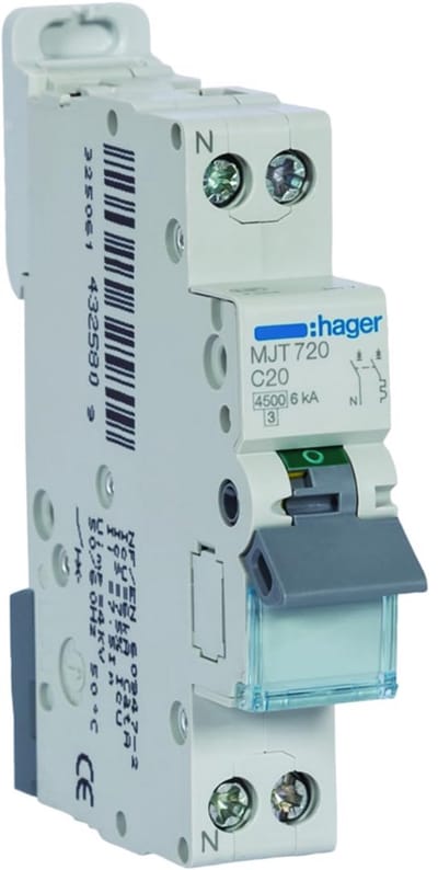 Stroomonderbreker - Zekering Installatie - Elektrische Beveiliging - 1 Fase + Neutraal - 20 Ampère - Wit