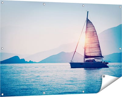 Gards Tuinposter Zeilboot bij Zonsondergang - 120x80 cm - Tuindoek - Tuindecoratie - Wanddecoratie buiten - Tuinschilderij