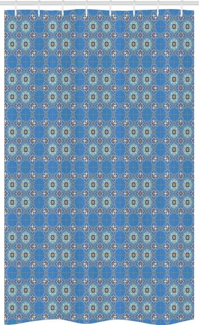 ABAKUHAUS – Douchegordijn 120 x 180 cm – Patchwork Blauw/Aqua/Oranje – Polyester