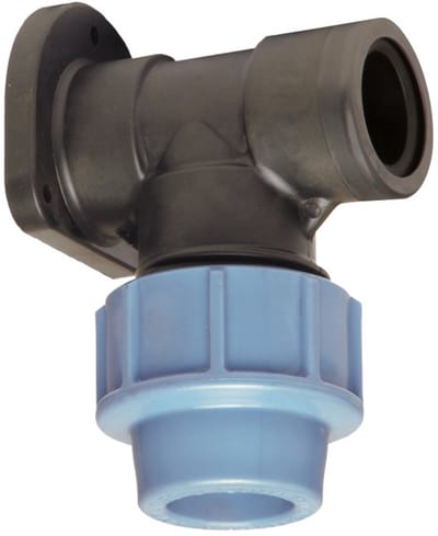 Muurplaat 90° pp 25 mm x 3/4 inch knel binnendraad 16bar zwart Kiwa Deltafix
