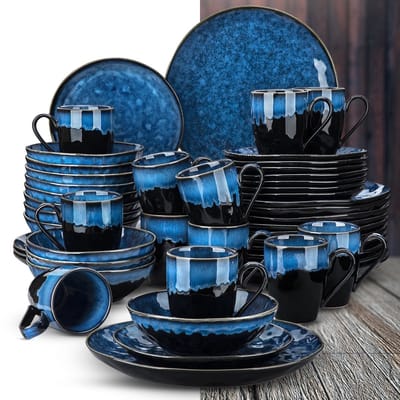 Luxe Serviesset – 48 delig – 12 persoons – Porselein - Bordenset – Dinner platen – Dessertborden - Kommen - Mokken - Schaaltjes - Zwart