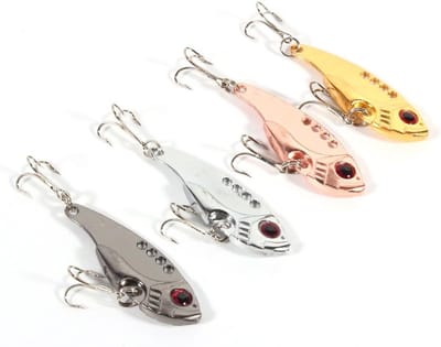 Set van 4 Stuks 11G 55mm Vissersaas, Metaal VIB Jigs voor Zoet- en Zoutwater, Topwater Aas met Spinnerblad en Drievoudige Haken, Ideaal voor Sportvissen