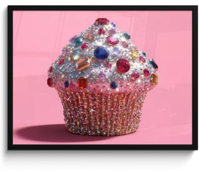 Poster in lijst - Fotolijst 80x60 cm - Posters - Cupcake - Kleurrijk - Edelstenen - Posterlijst zwart - Decoratie - Wanddecoratie woonkamer - Muurdecoratie slaapkamer