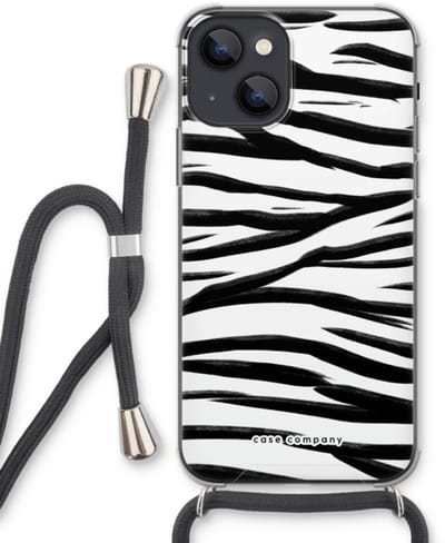 Case Company® - Hoesje met koord geschikt voor iPhone 13 mini hoesje met Koord - Zebra pattern - Telefoonhoesje met Zwart Koord - Bescherming aan alle Kanten en Over de Schermrand