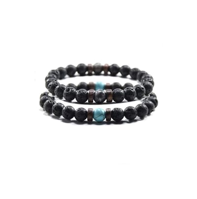 Edelsteen armband voor mannen - dubbel armbanden - lava - agaat - turquoise - 2 st