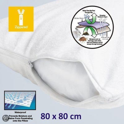 Homéé® Molton waterdicht Kussensloop TPU 80x80 cm badstof wit - kraakt niet - kussen beschermer 2 stuks