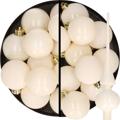 Decoris kerstballen 28x st 4-6 cm kunststof -met glazen piek -wol wit