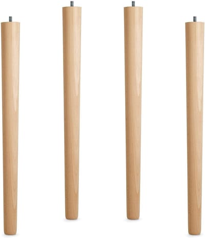 4 Stuks Rond Tafelpoot van Massief Beukenhout - Hoogte 645 mm, Diameter 40/60 mm