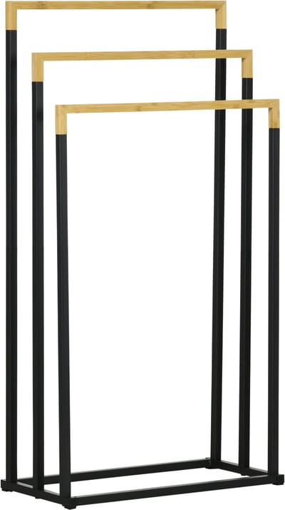 kleankin-Handtuchhalter-Stahl, Bambus-45L x 22,5B x 86H cm-Schwarz+Natur