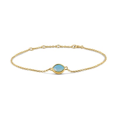 New Bling 9NB-0856 Zilveren Armband - Dames - Ovaal - Chrysophrase Bluish Stone - 8,5 x 6,5 mm - Ankerschakel - 1,3 mm - 16 + 1 + 1 + 1 cm - Zilver - Gold Plated (Verguld/Goud op Zilver)