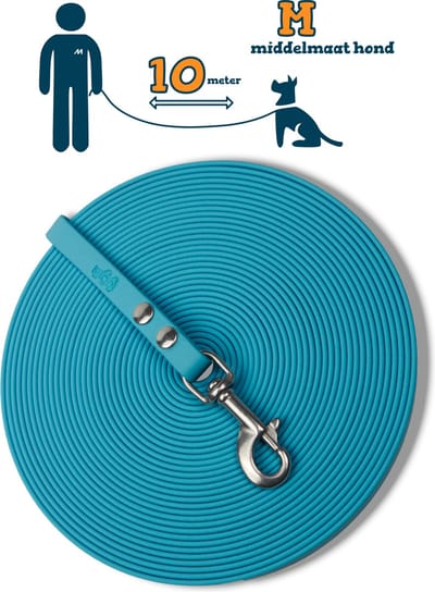 Miqdi BioThane® Sleeplijn 10 meter – zonder handvat – M (13 mm) – lichtblauw – waterdicht & sterk
