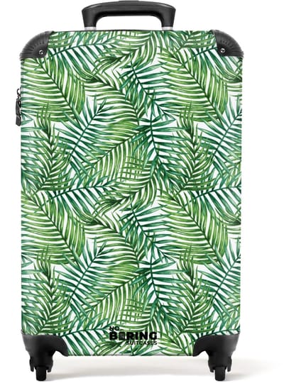 NoBoringSuitcases.com - Koffer - Palm bladeren patroon kleurrijk - Past binnen 55x40x20 cm en 55x35x25 cm - Trolley handbagage - Valiezen met wieltjes volwassenen - Reiskoffer op wielen - Rolkoffer lichtgewicht