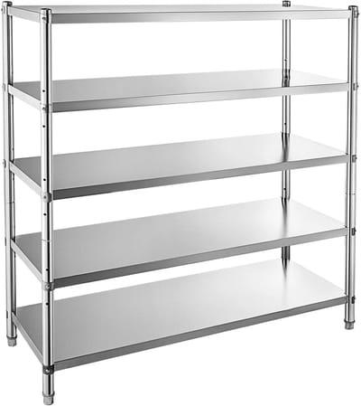 Novari - Stellingkast - Kast - Opbergrek - Magazijnrek - Roestvrijstaal - RVS - Draagvermogen 750kg - 5 niveaus - 120x45,5x183 cm