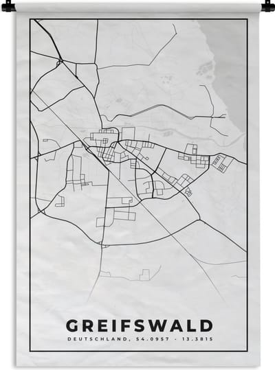 Wandkleed - Wanddoek - Kaart - Greifswald - Plattegrond - Stadskaart - 120x180 cm - Wandtapijt