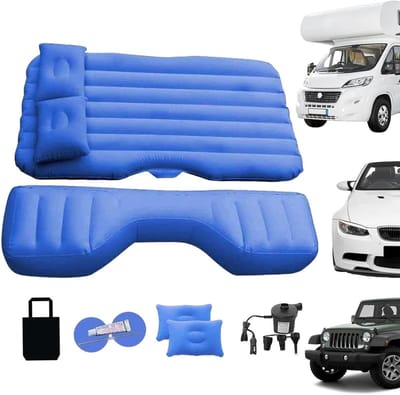 Opblaasbaar Autobedmatras - Autobed Luchtmatras - Kamperen en Reizen - Universeel en Snel Opblaasbaar - 135x80cm - Blauw