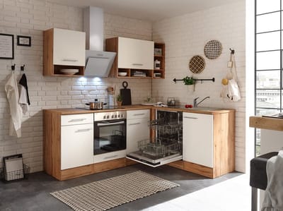 Hoekkeuken 220 cm - complete keuken met apparatuur Hilde - Wild eiken/Wit - keramische kookplaat - vaatwasser - afzuigkap - oven - spoelbak