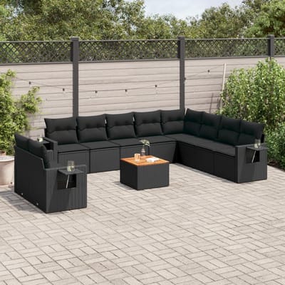 vidaXL - 11-delige - Loungeset - met - kussens - poly - rattan - zwart