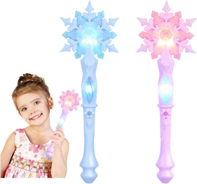 Set van 2 lichtgevende feeënstaven met sneeuwvlokkenmotief voor meisjes, ideaal voor verjaardagen en feestdecoraties, magisch kinderspeelgoed
