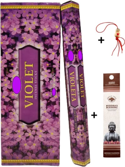 Doos met 120 stokjes - Wierook - Wierookstokjes - Incense sticks - Violet - Viooltjes + 5 mini wierookstokjes + Gelukspoppetje