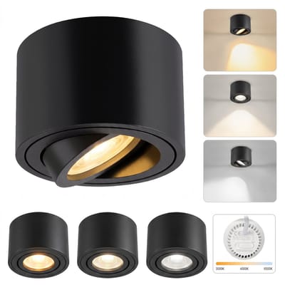 NETTLIFE - 4 Stuks Dimbare LED Opbouwspot - zwart Ø80x50mm Extra Vlak - 30° Verdraaibaar - 3CCT 4W Opbouwverlichting - 3000K 4000K 6500K - Rond Aluminium LED Opbouwstraler