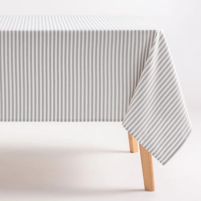 GAMUSI - Vlekbestendig Tafelkleed Katoen Polyester Streeppatroon Arenza - 160 x 100 cm - Lichtgrijs - Tafellaken met Vlekwerende Coating - Landelijke Stijl