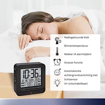 N.lux - Digitale wekker / Wekker radio / 4 Wek tijden / Datum / Temperatuur / Snooze functie