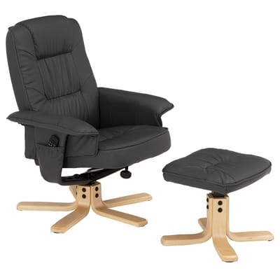 Relaxfauteuil CHARLY met voetenbankje en grijs kunstleer